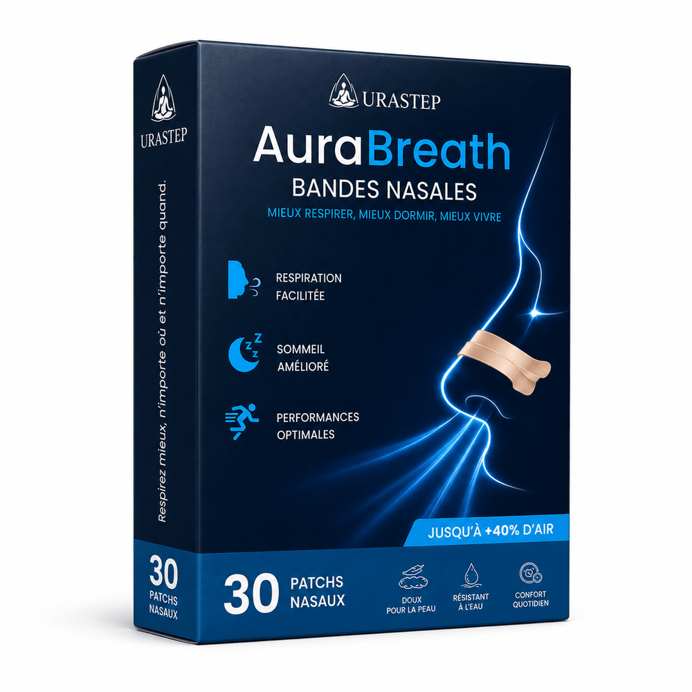 AuraBreath™ – Bandelettes Nasales Respiratoires - Boîte de 30 patches pour une meilleure respiration et un sommeil amélioré.