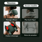 Comparatif visuel entre le nouveau masseur cervical léger avec chaleur infrarouge et un ancien modèle plus lourd et moins efficace.