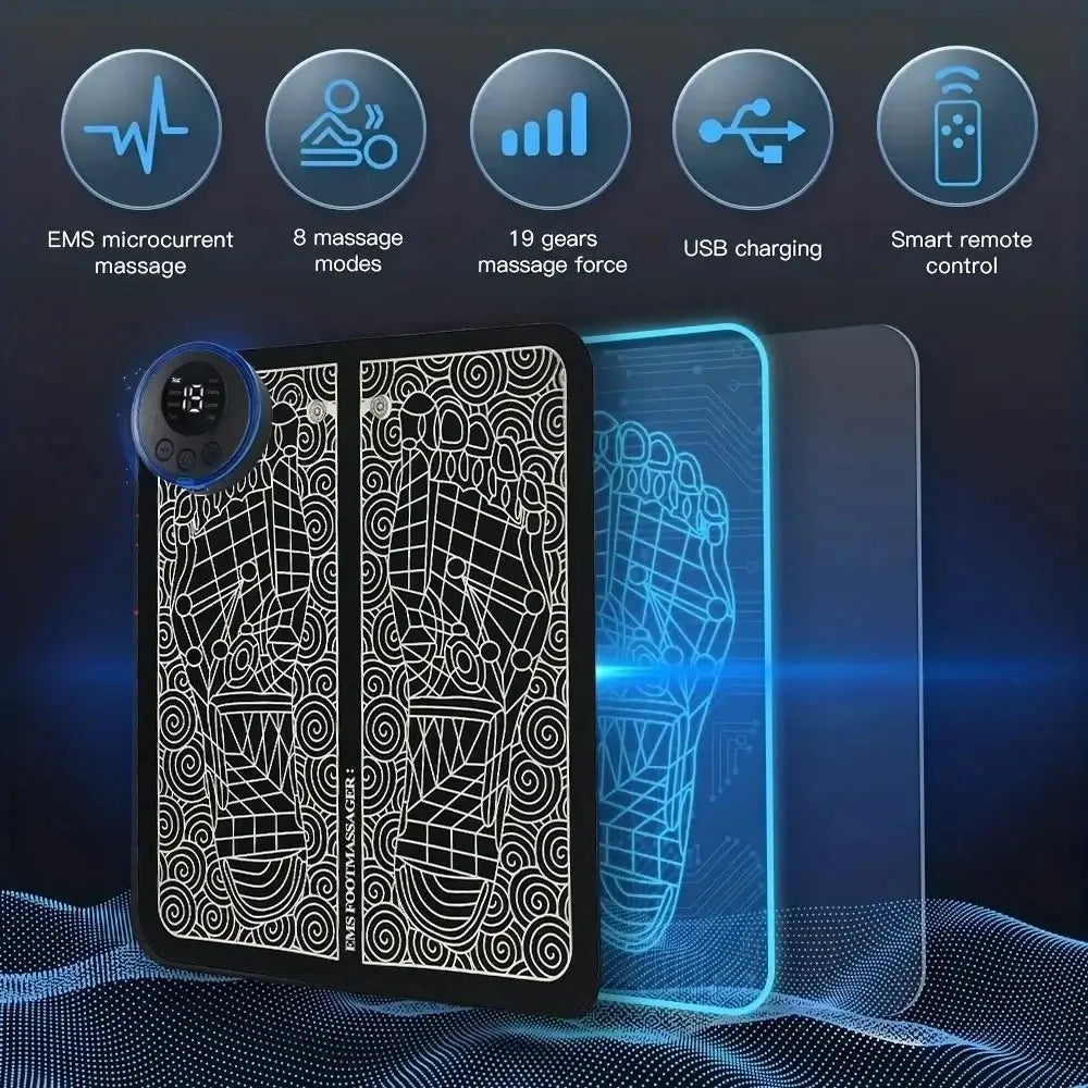 AuraStep™ Tapis de massage électrique pour pieds avec fonctions EMS, 8 modes et télécommande.