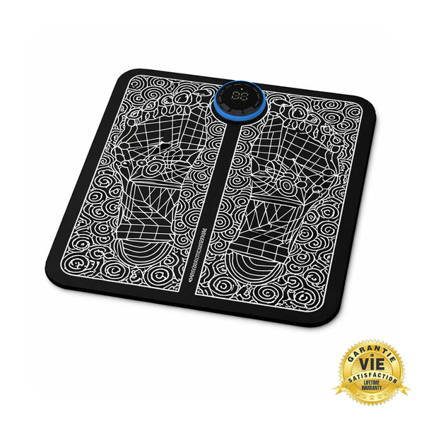 AuraStep™ Tapis de massage électrique pour pieds avec message sur confort et garantie satisfait ou remboursé.