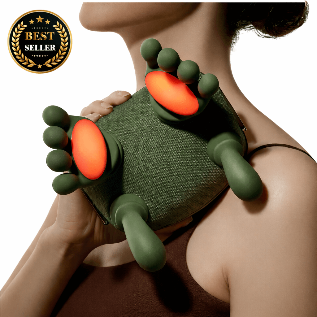 Vue interne du masseur cervical montrant le moteur intégré et le système de chauffage infrarouge haute précision.